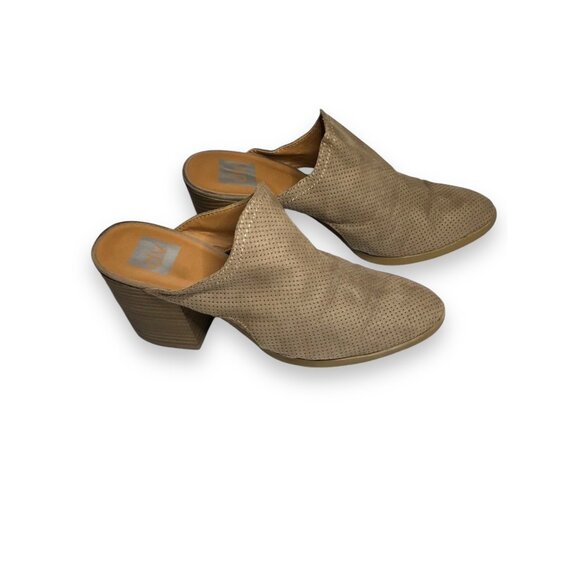 DV Womens Closed Toe Mule Heels Size 9 Tan Perforated Textile Block Heels - Picture 5 of 8
